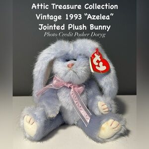 Vintage 1993 Ty Lavender Plush Bunny with Pink Bow